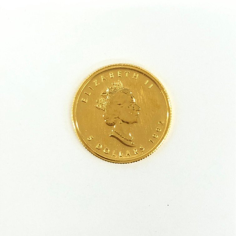 K24IG カナダ メイプルリーフ金貨 1/10oz 1992 総重量3.1g【CDAX6057】の画像2