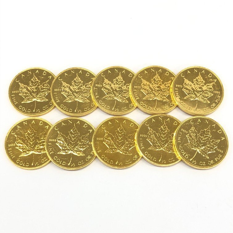 K24IG カナダ メイプルリーフ金貨 1/2oz 10枚まとめ 総重量155.9g【CDAX6032】の画像1