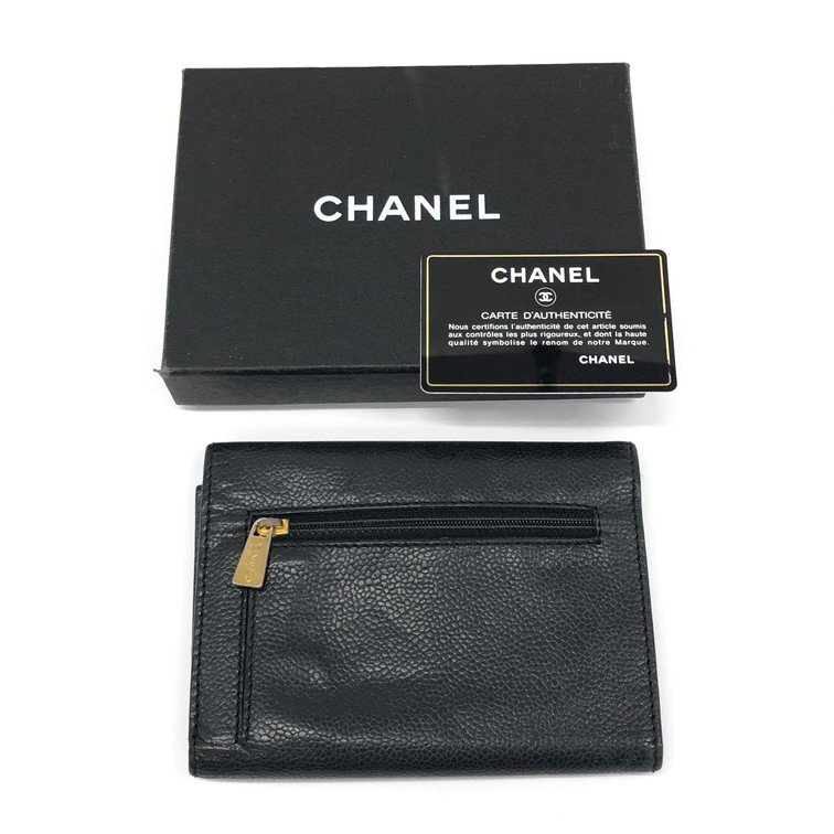 CHANEL シャネル 財布 三つ折り財布 キャビアスキン 5742204 箱付き【CDBA6035】_画像2