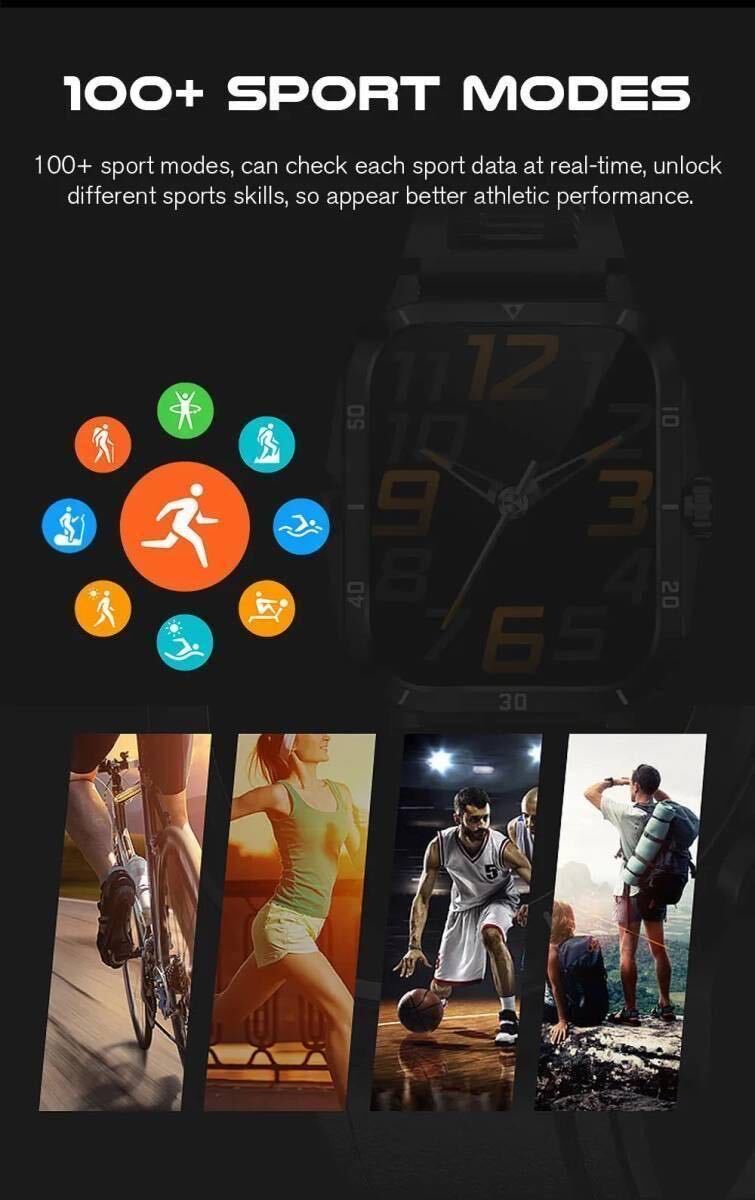 【即納】最新 新品 スマートウォッチ オレンジ ラバー ベルト 腕時計 防水 健康管理 軍用規格デザイン 通話機能付き Android iPhone対応の画像7