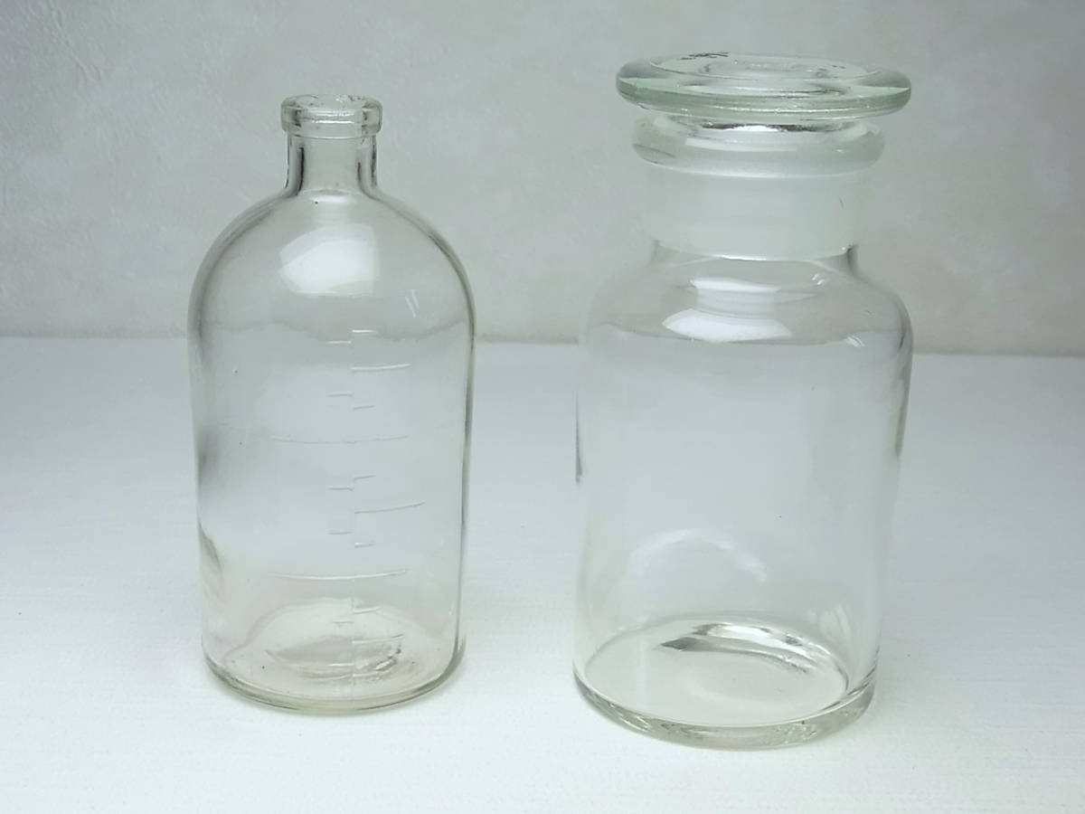 ヤフオク! - 昭和レトロ 広口試薬瓶 共栓瓶 薬液瓶 ガラス製 2個セッ...