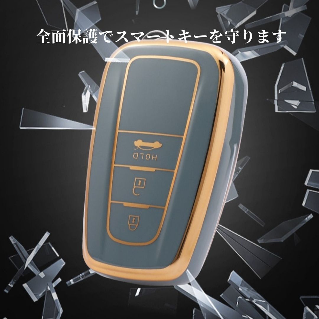 送料無料トヨタＦ型２ボタンプリウス50系C-HRなどスマートキー対応新品キーケースキーカバーカーアクセサリー黒銀の画像3