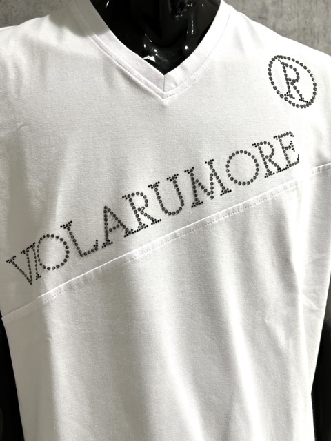 VIOLA　rumore　ヴィオラルモーレ　白　XL　ストレッチ天竺　Vネック半袖Tシャツ　ラインストーン　商標登録　メンズ　キレイめ　イタリア_画像3