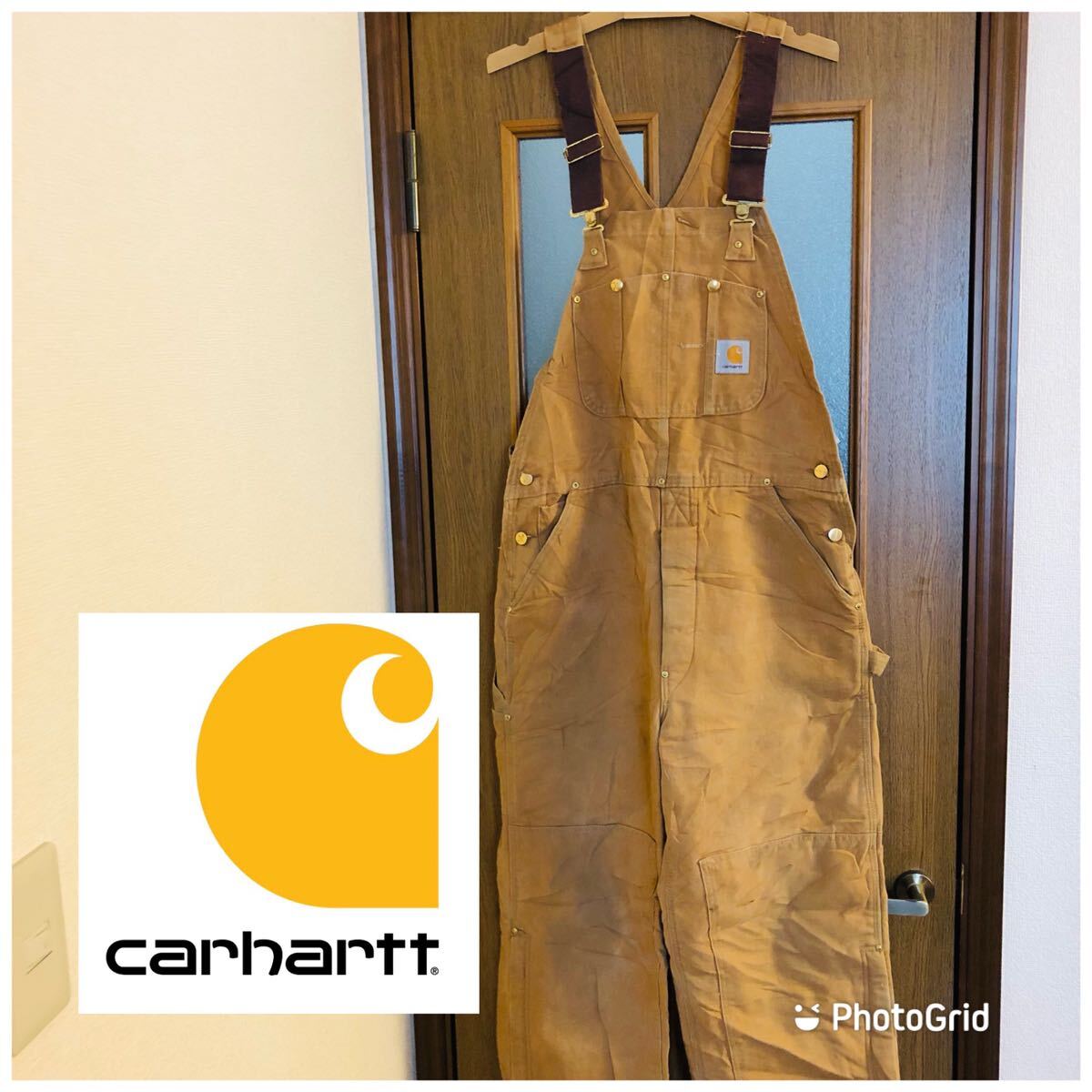 ヴィンテージ カーハート carhartt MADE IN U.S.A. 36インチ ダック ボンディング ダブルニー オーバーオール キャメルの画像1