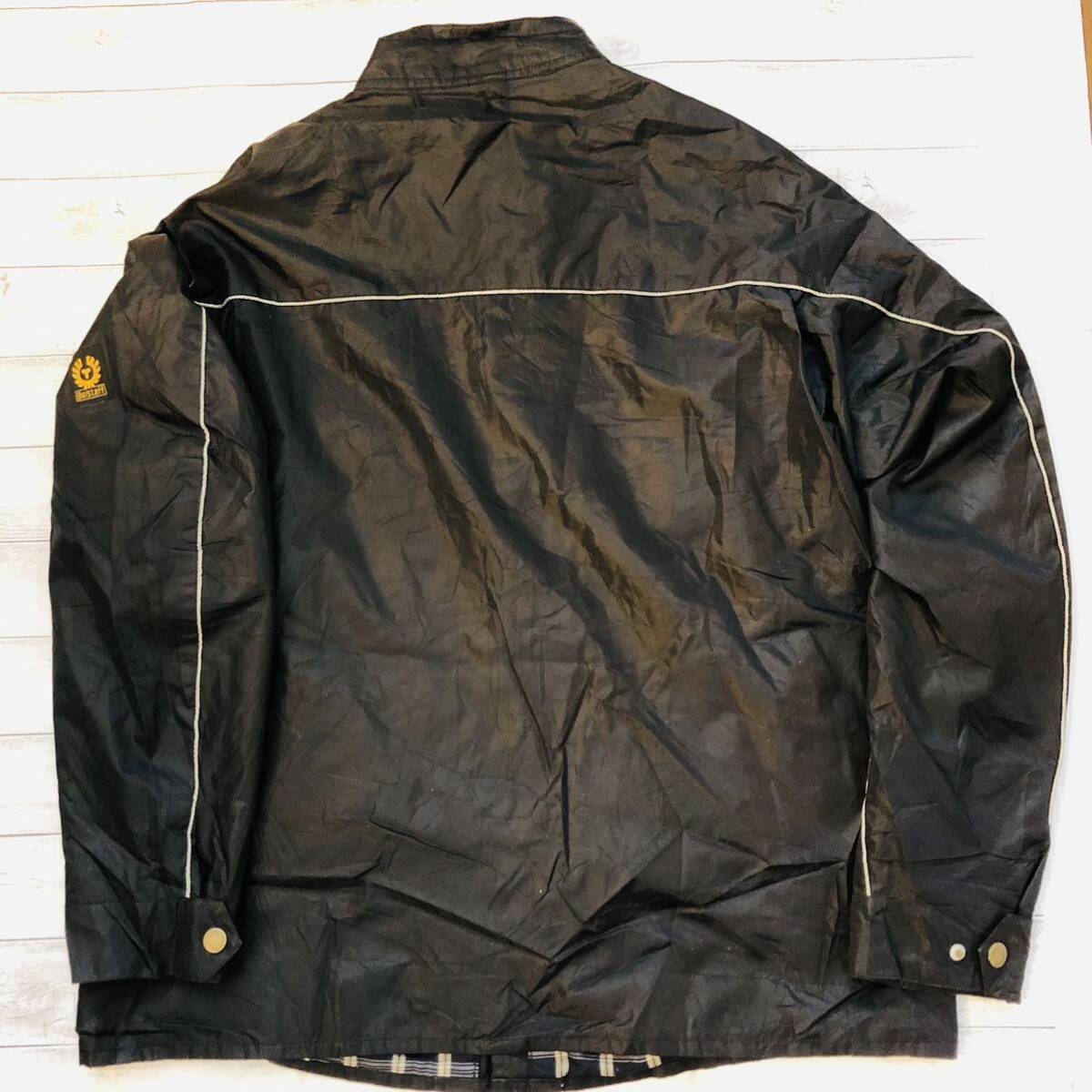 ベルスタッフ Belstaff L 裏チェック柄 ナイロン ライダースジャケット ブラックの画像7