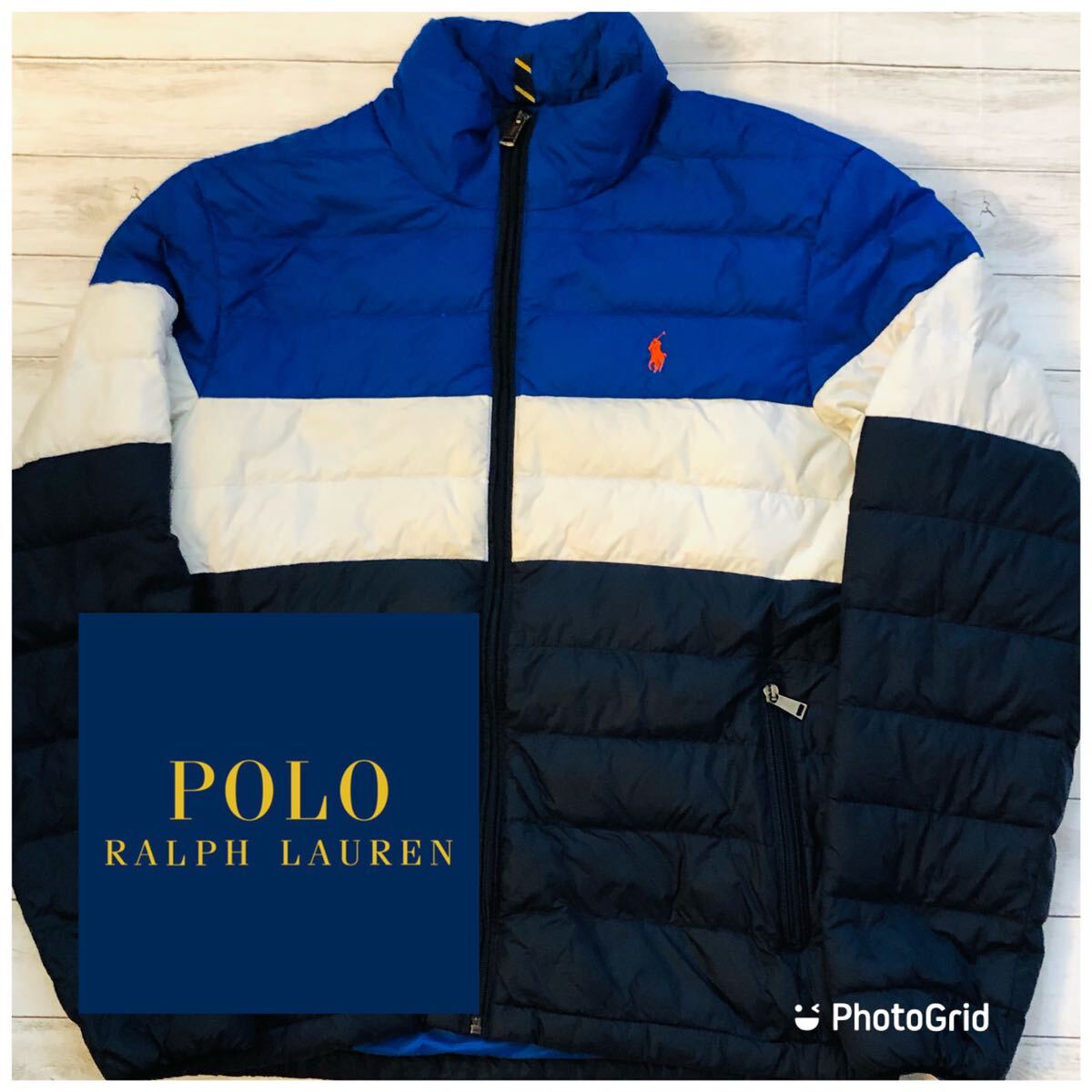 ラルフローレン POLO RALPH LAUREN M スリートーン ナイロン ダウンジャケット ネイビー×ブルー×ホワイトの画像1