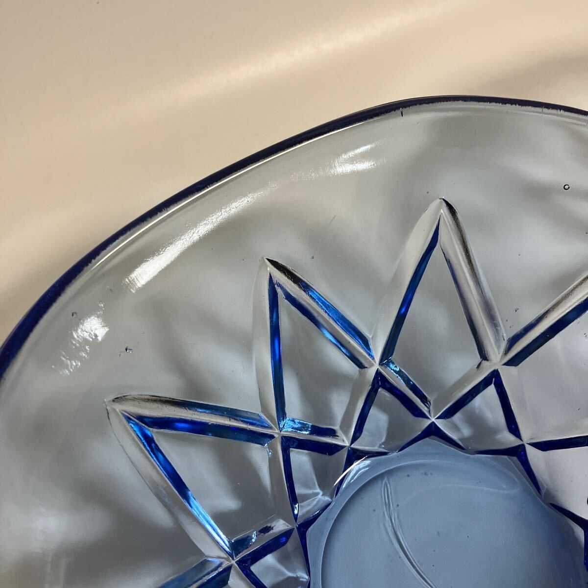 そうめん鉢　つゆ鉢　青　ガラス　切子　昭和レトロ　ガラス製　食器　器　つゆ入れ　サラダボウル