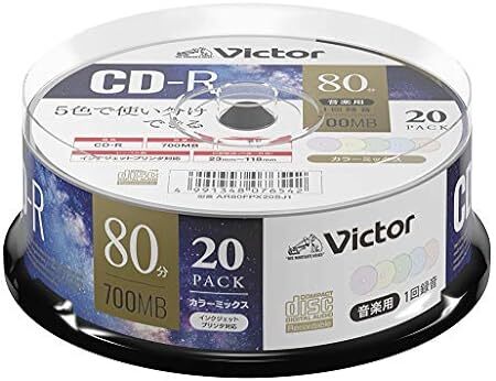 ビクター Victor 音楽用 CD-R 80分 20枚 カラーMIXプリンタブル AR80FPX20SJ_画像1