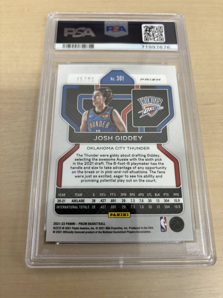 PSA9 2021-22 PRIZM Base PURPLE /99 RC JOSH GIDDEY OKCの画像2