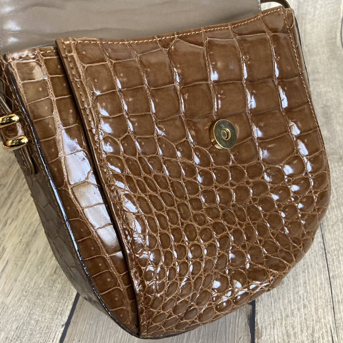 1 jpy crocodile shoulder bag shining processing black kowani leather rare design bag exotic leather lady's bag 