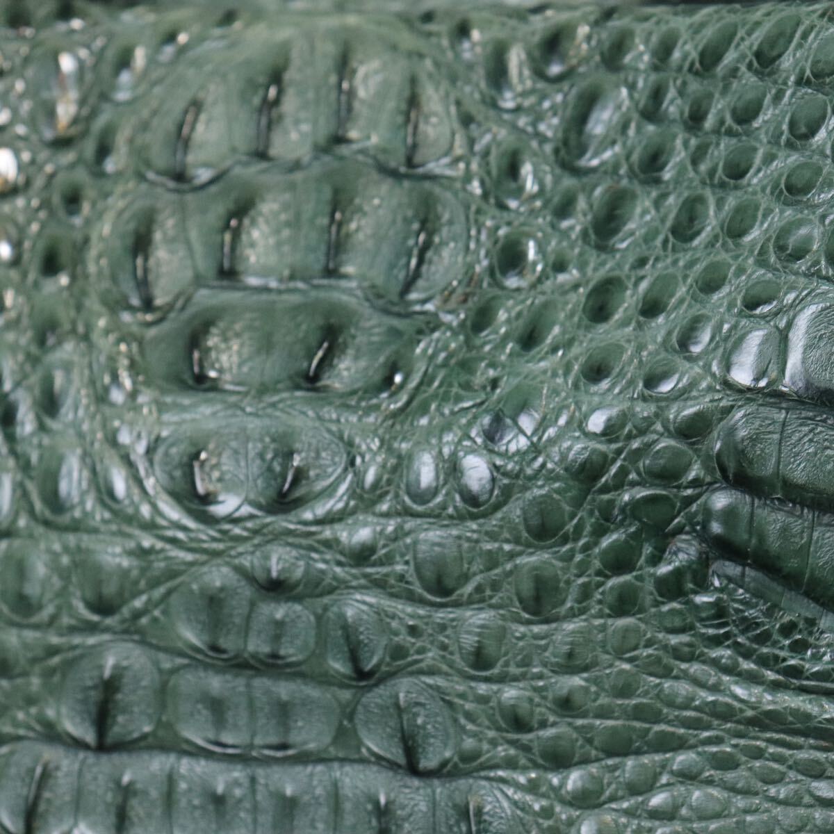 １円スタート 全面 クロコダイル 2way ショルダー ハンドバッグ genuine crocodile エキゾチックレザー 1スタ ワニ革 グリーン 緑の画像2