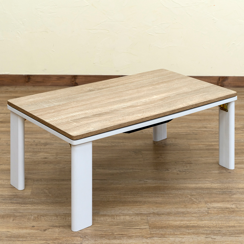 こたつテーブル 90×50cm 折りたたみ式 300W 木目柄 アンティーク風 長方形 ナチュラル DCK-A90 NAの画像1
