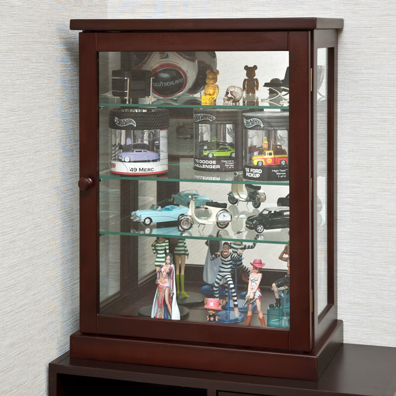 ガラス コレクションケース 縦型 45cm幅 木製 背面ミラー付き 飾りケース IT-C45(DBR) ダークブラウン_画像9
