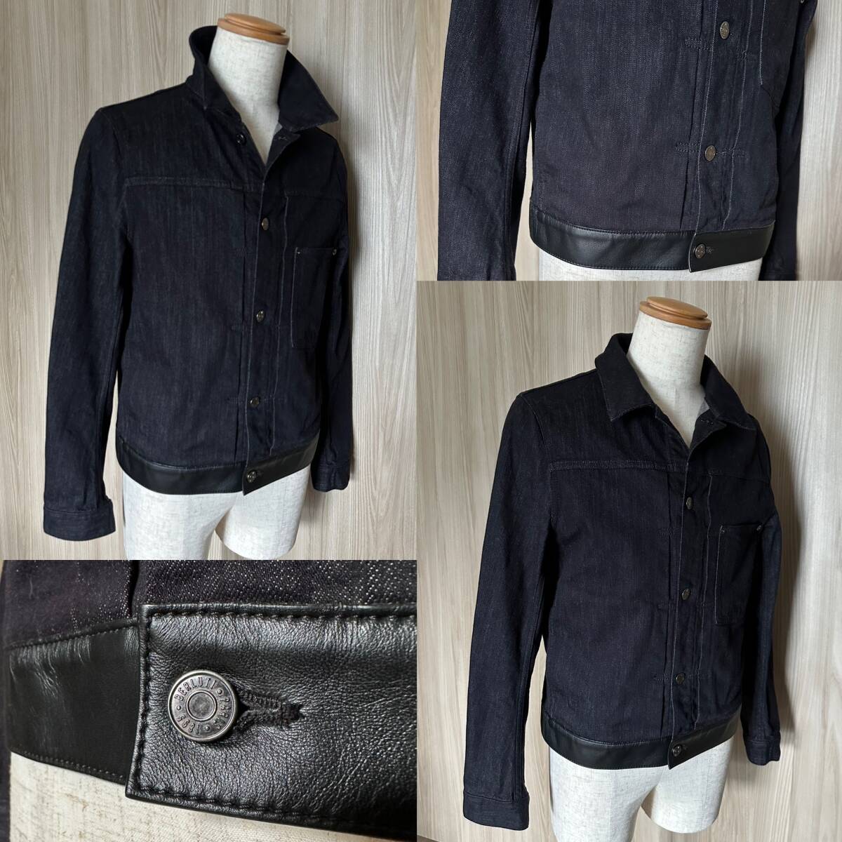 定価41,8万 Berluti Patine Leather Cotton Denim Jacket ベルルッティ パティーヌレザー切替 コットン デニムジャケット ブラック 48_画像5