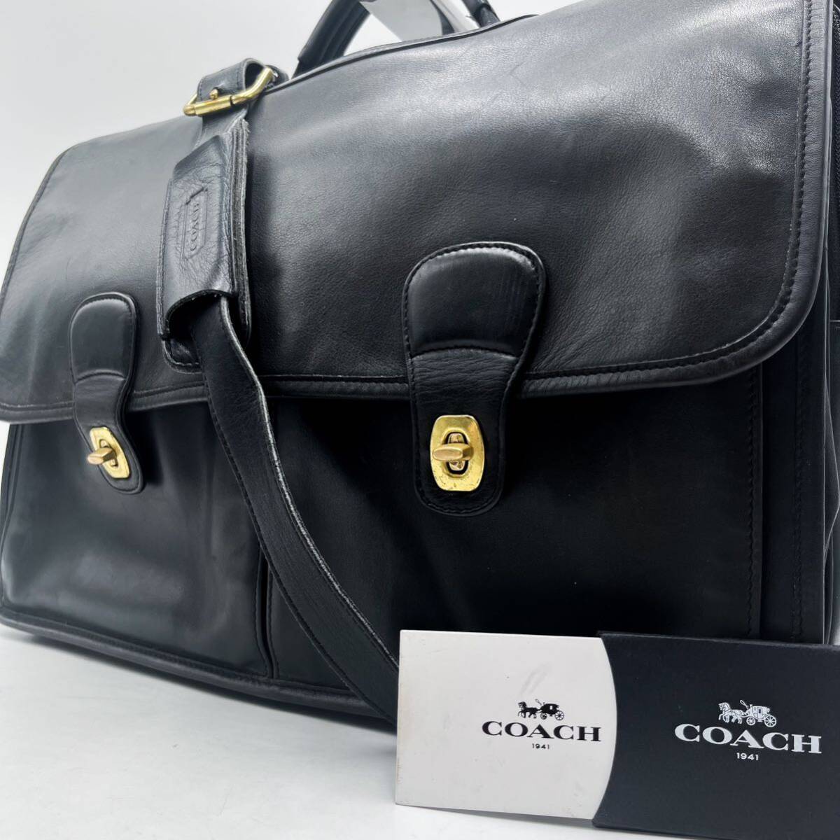 1円 【激レア】コーチ COACH トートバッグ ビジネスバッグ ブリーフケース ターンロック レザー 革 ブラック 黒 メンズ レディース_画像1