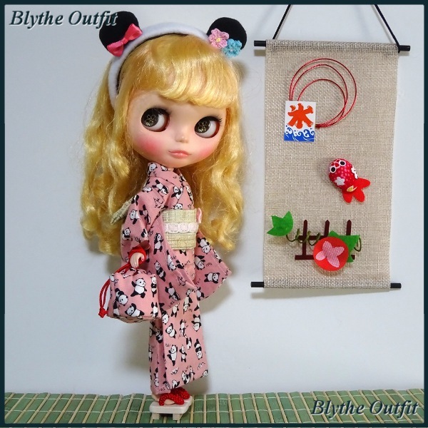 ♪Blythe＊ブライスアウトフィット♪浴衣（ピンク・パンダ）セット・下駄付き！ _画像4