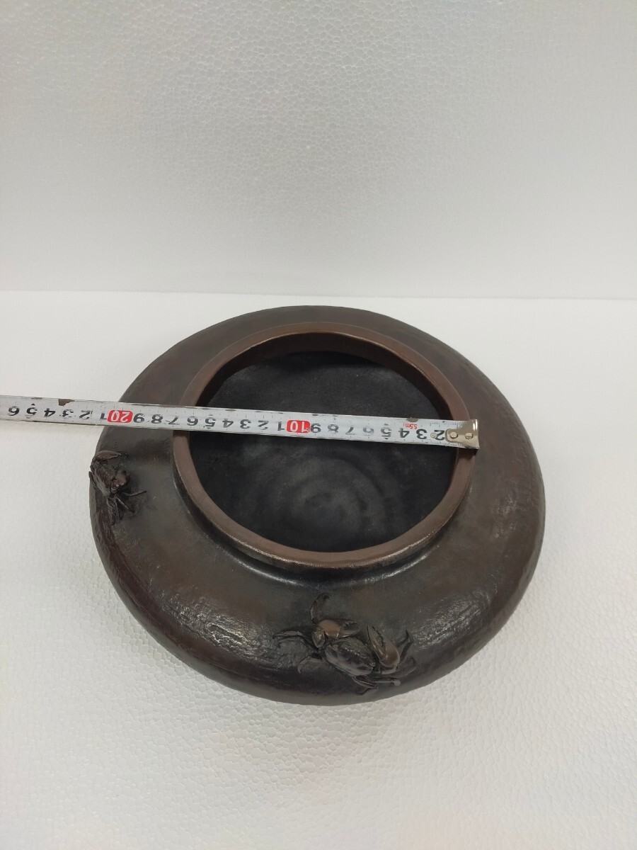 茶道具 火鉢 建水 時代物 古美術 香炉 銅製 ◆水盤 蟹 唐金◆ 5.52KG_画像2