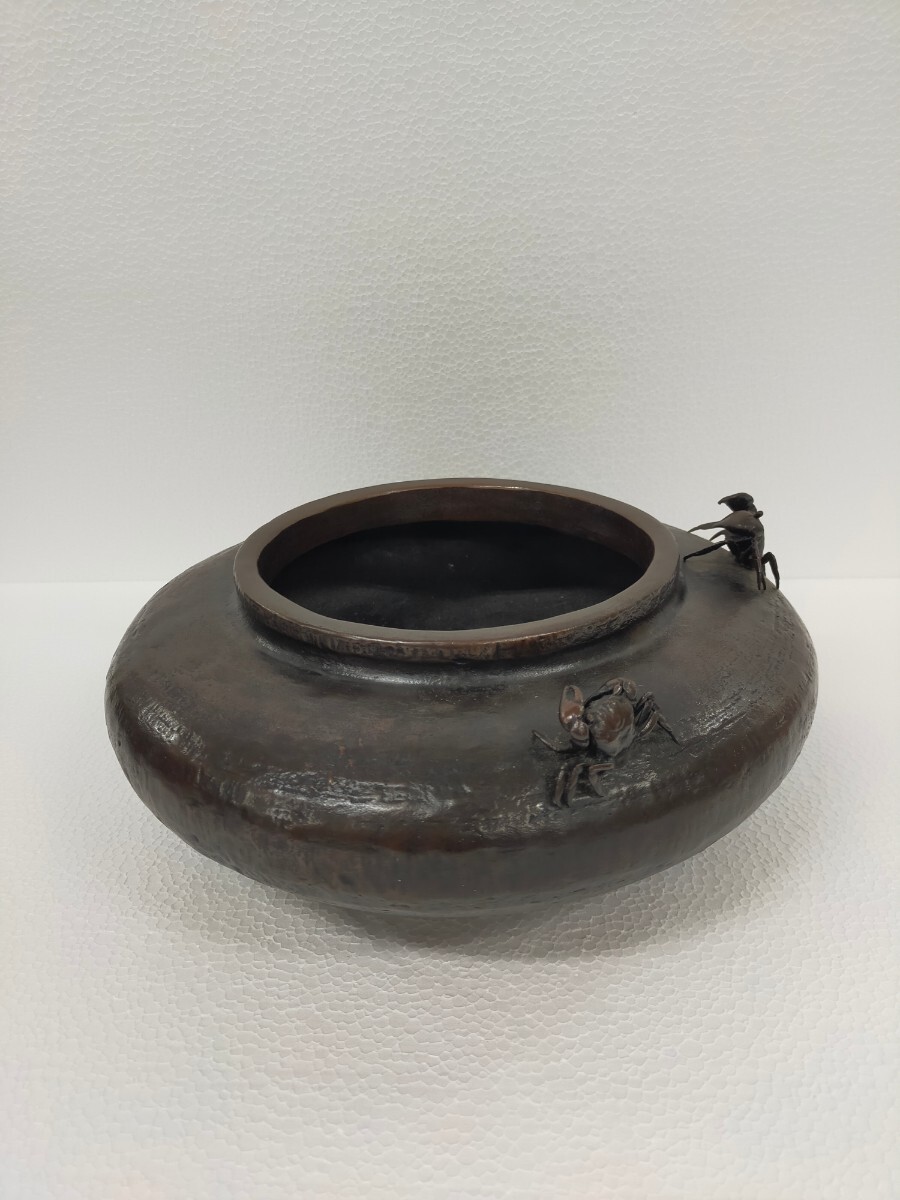 茶道具 火鉢 建水 時代物 古美術 香炉 銅製 ◆水盤 蟹 唐金◆ 5.52KG_画像10