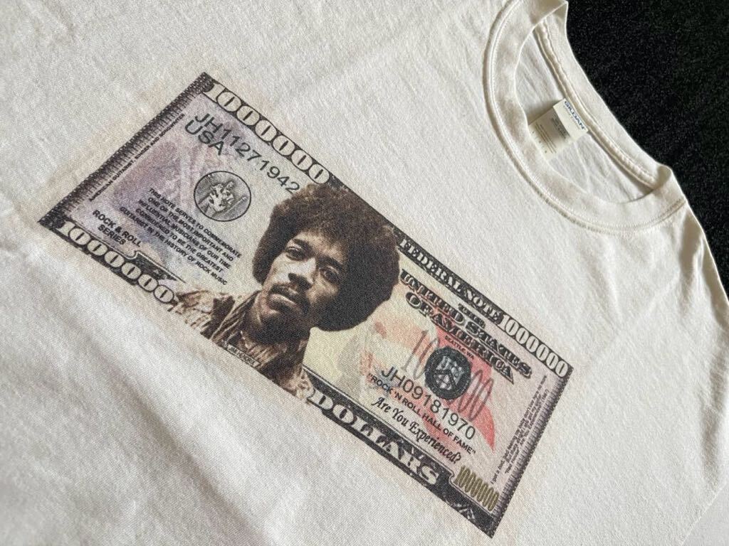 Jimi Hendrix TシャツL ジミヘン $ dollar USドル 白 tee ホワイト ギルダンボディ ヘヴィ ウルトラ コットン 左利き パープル haze USED_画像3