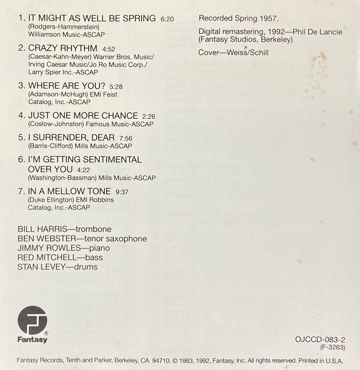 Bill Harris / Bill Harris & Friends 中古CD　輸入盤_画像5