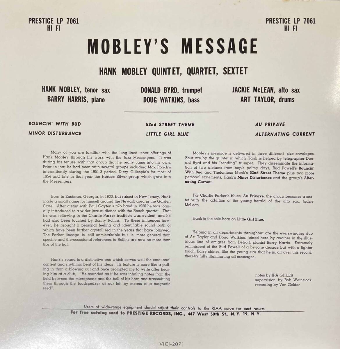 Hank Mobley / Mobley's Message 中古CD 国内盤 帯付きの画像5