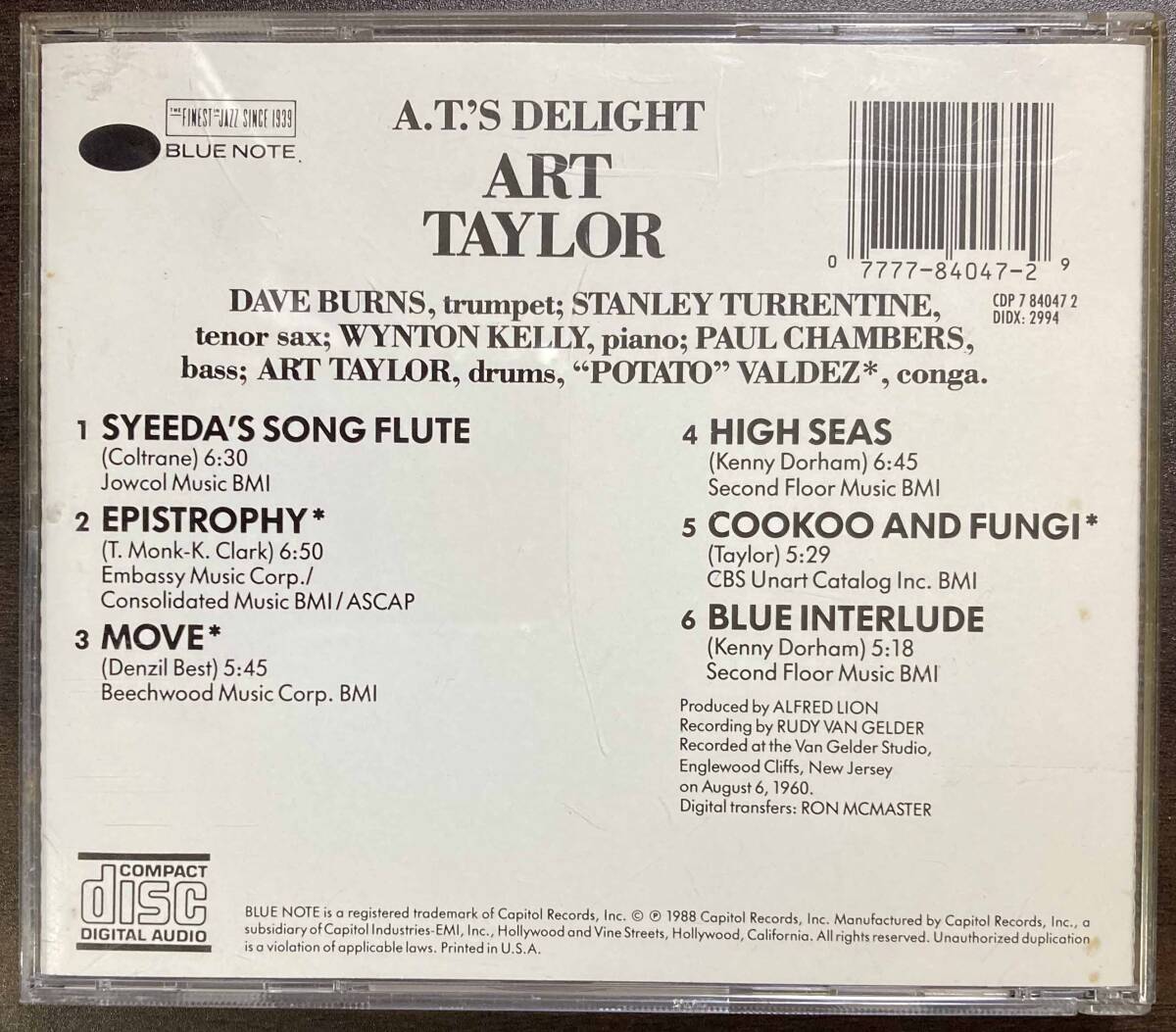 Art Taylor / A.T.'S Delight 中古CD　輸入盤　BLUE NOTE_画像3