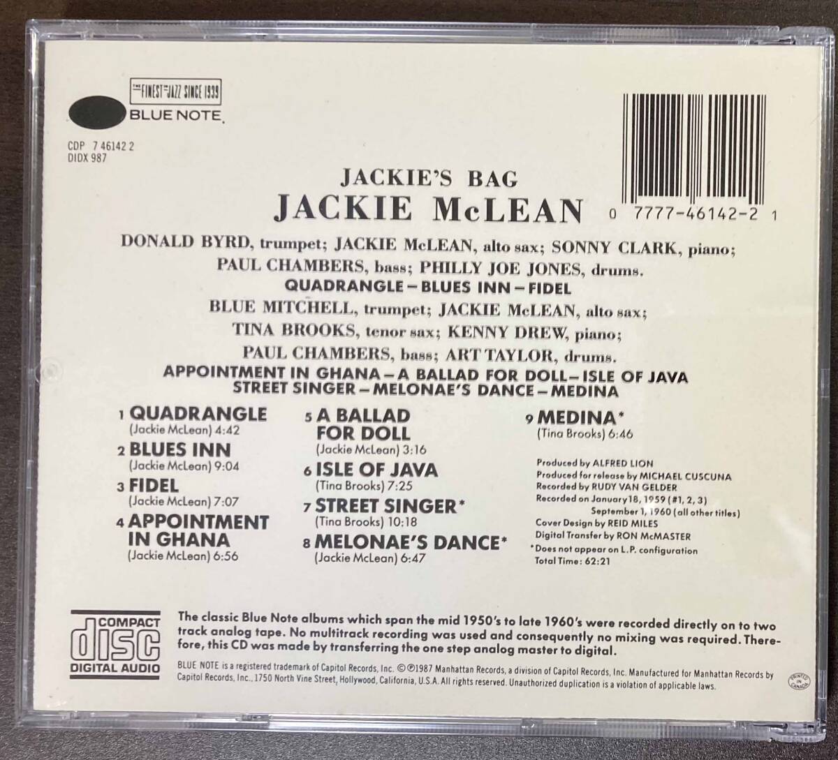 Jackie McLean / Jackie's Bag 中古CD 輸入盤 ケース新品交換 BLUE NOTE の画像3