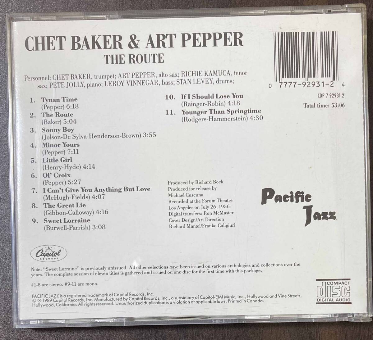 Chet Baker & Art Pepper / The Route 中古CD　輸入盤_画像3