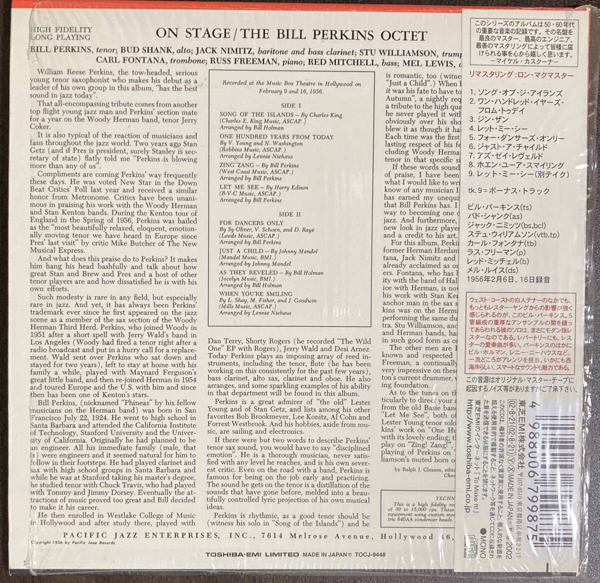 Bill Perkins / On Stage : the Bill Perkins Octet 中古CD　国内盤　帯付き 紙ジャケ　24bitデジタルリマスタリング _画像2