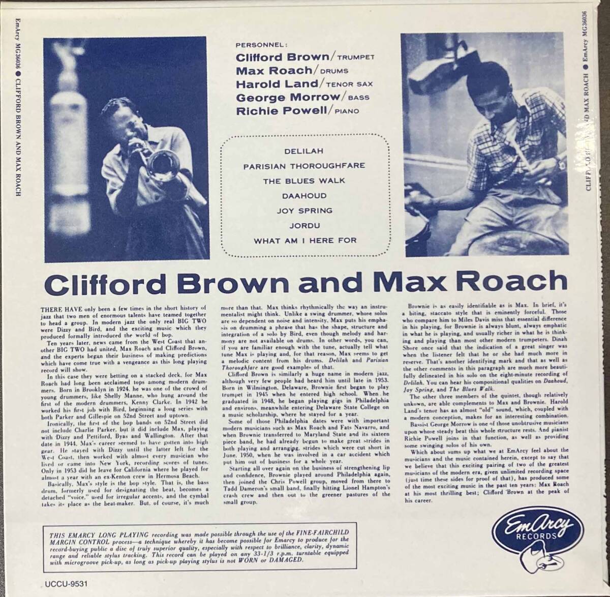 Clifford Brown & Max Roach / Clifford Brown and Max Roach 中古CD 国内盤 帯付き 紙ジャケ 24bitリマスタリング 初回プレス完全限定盤 _画像2