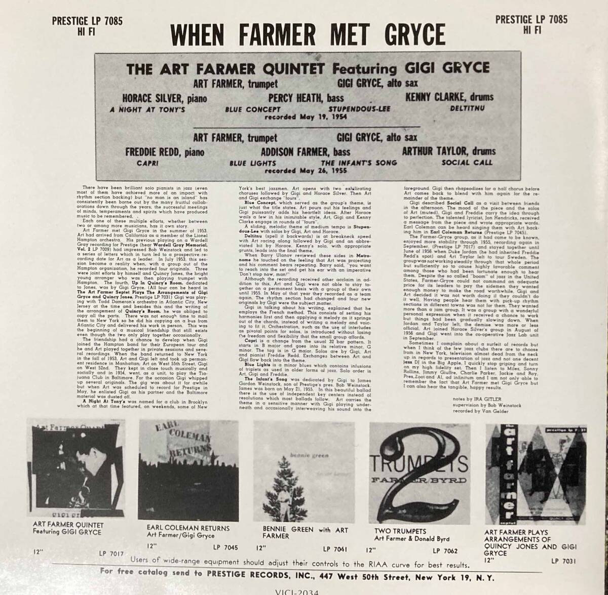 Art Farmer & Gigi Gryce / When Farmer Met Gryce 中古CD 国内盤 帯付き 20bit K2Super Cording の画像5
