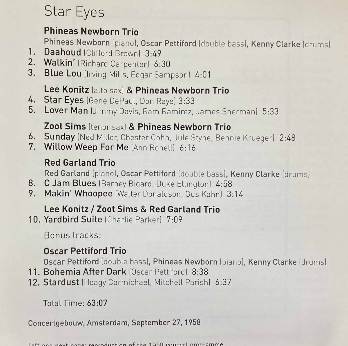 Lee Konitz & Zoot Sims / Star Eyes - Live in Amsterdam 1958 中古CD 国内盤 帯付き の画像5