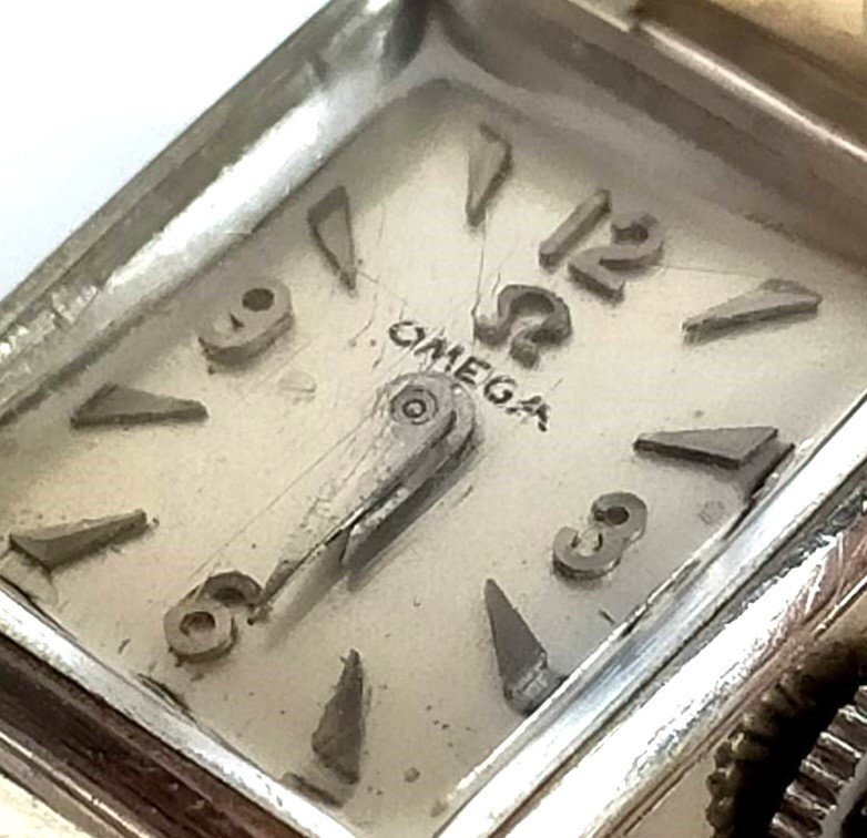 OMEGA オメガ 14金 シルバーダイヤル スクエア レディース腕時計　文字盤リダンあり　手巻き　S18216