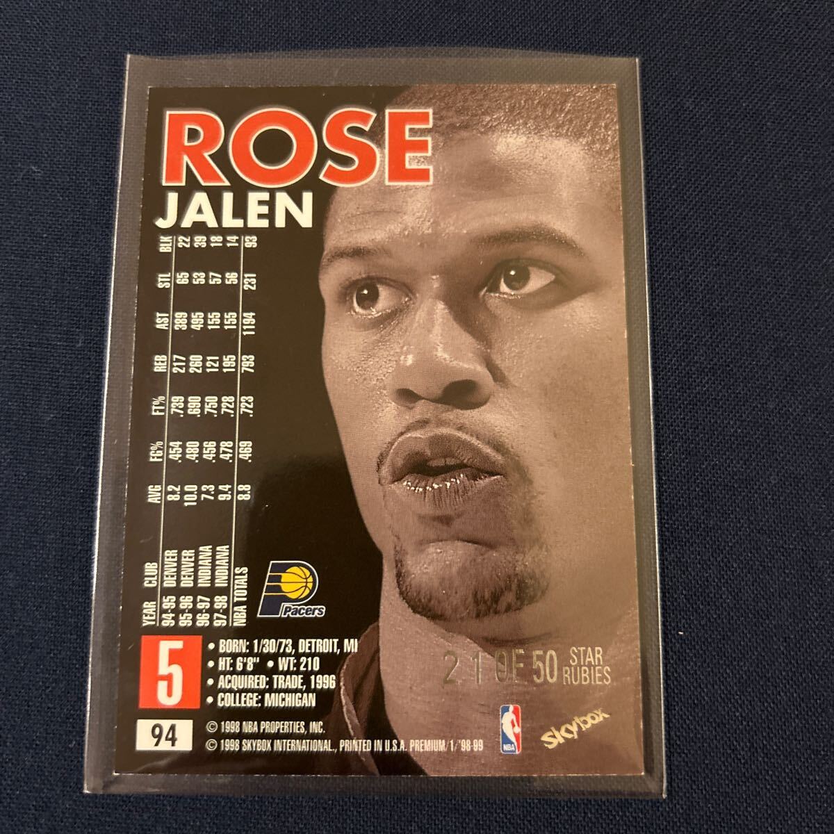 SKYBOX PREMIUM/1/`98-99 STAR RUBIES50枚限定  JALEN ROSEの画像2