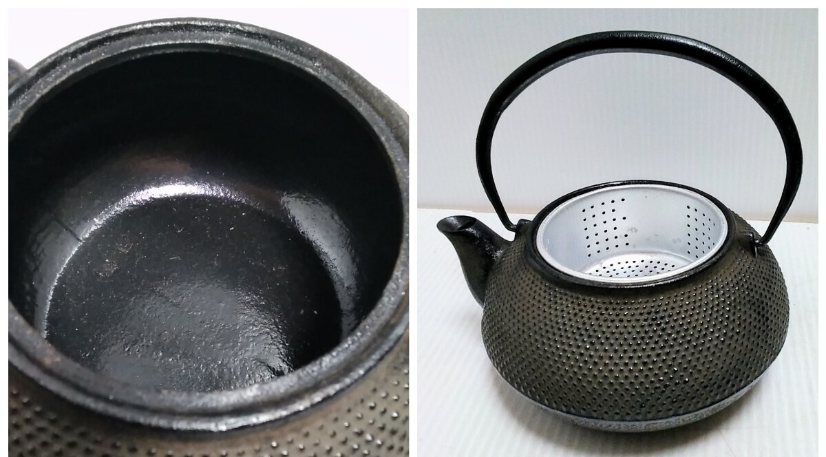 南部鉄器 鉄瓶 鉄製急須 茶こし付き 瓶敷 扇子型 茶器 茶道具 アンティークの画像5