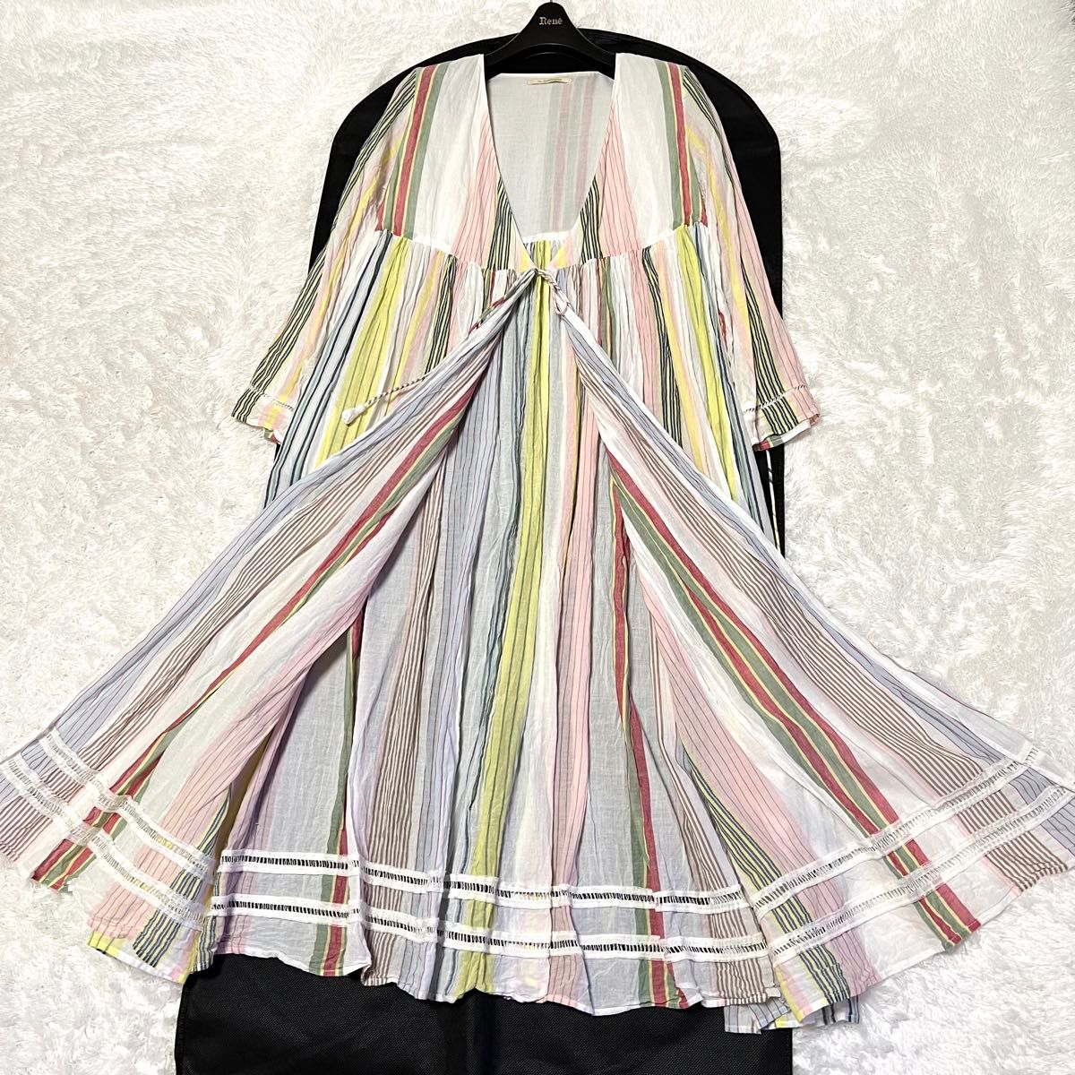 美品✨ヌキテパ カシュクールガウン ワンピース マキシ丈 マルチカラー 2way ヌキテパ 2way カシュクール ガウン ロングワンピース マルチ