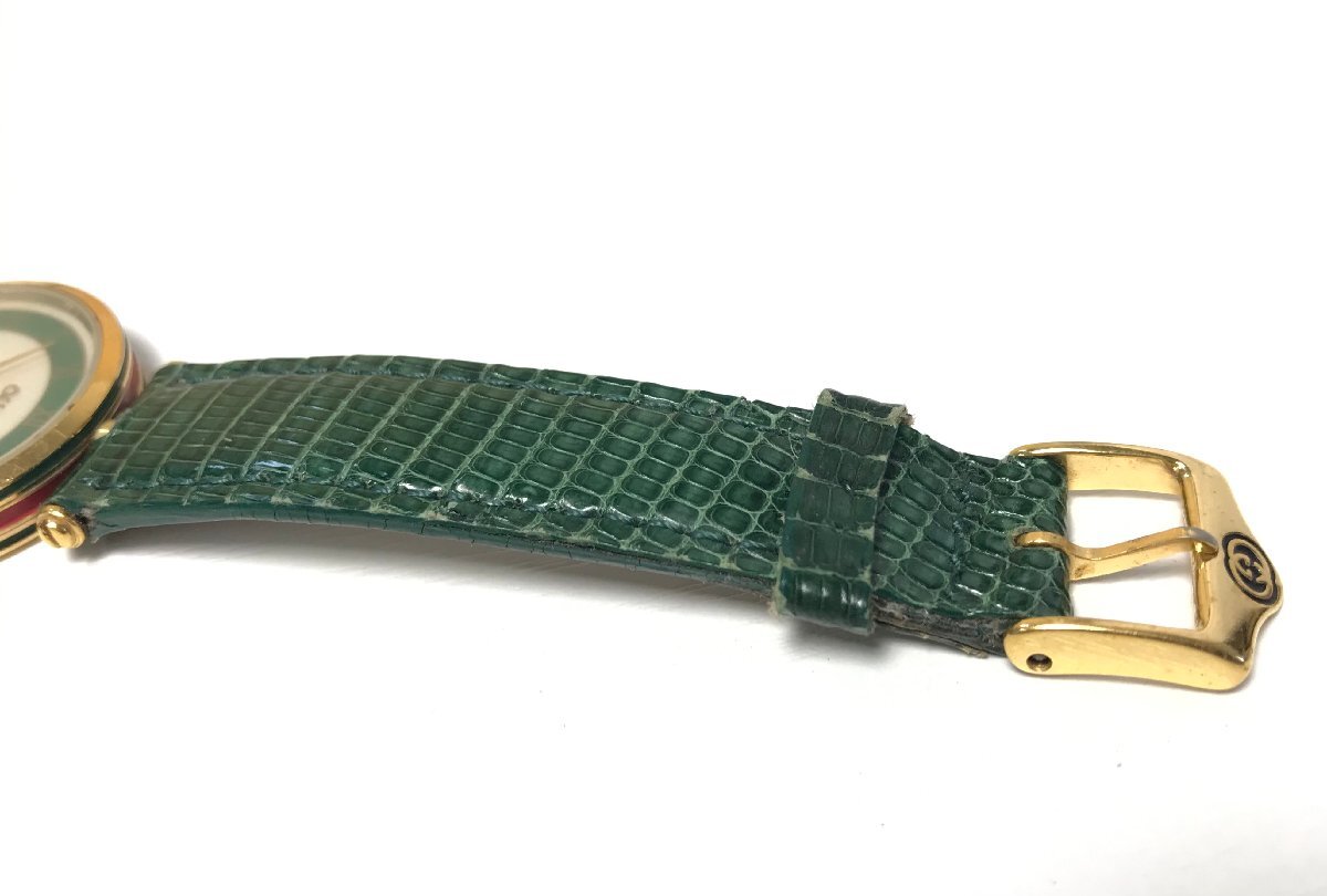 GUCCI グッチ 2000M グリーン シェリーライン QZ クオーツ 緑文字盤 GP 腕時計 メンズ ジャンク ヴィンテージの画像7