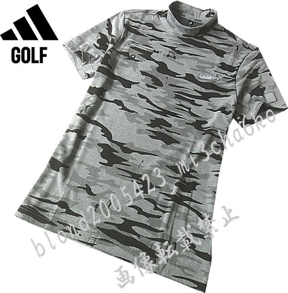 ■新品【adidas GOLF】アディダスゴルフ カモ柄 AEROREADY吸湿性 半袖モックネックシャツ■GR/Lの画像2