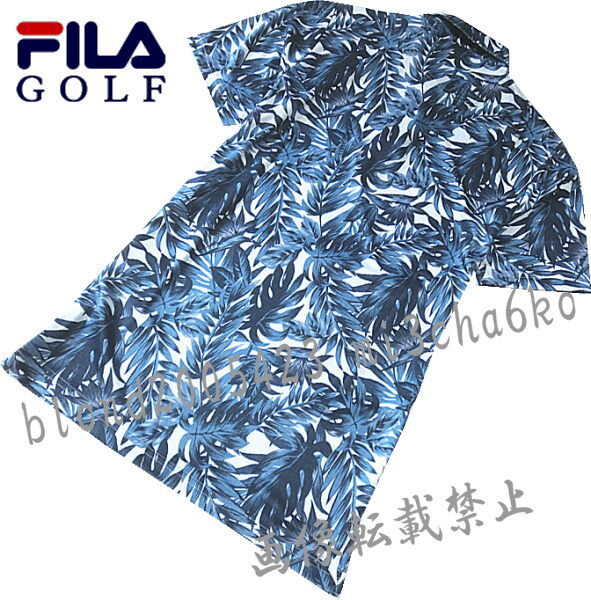 ■新品【FILA GOLF】フィラゴルフ 接触冷感 吸汗速乾 ボタニカル柄 半袖ポロシャツ■NV/L_画像3