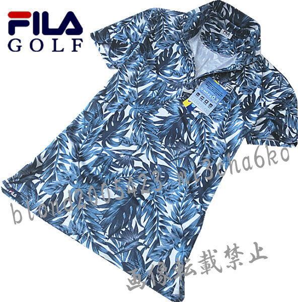 ■新品【FILA GOLF】フィラゴルフ 接触冷感 吸汗速乾 ボタニカル柄 半袖ポロシャツ■NV/Lの画像2