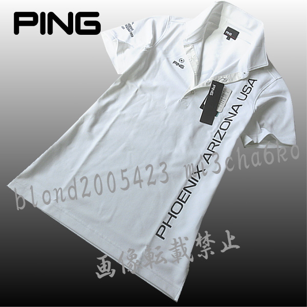 ■新品【PING GOLF】ピン ゴルフ 吸汗速乾 背面ロゴ 軽量素材 半袖ポロシャツ■WH/L