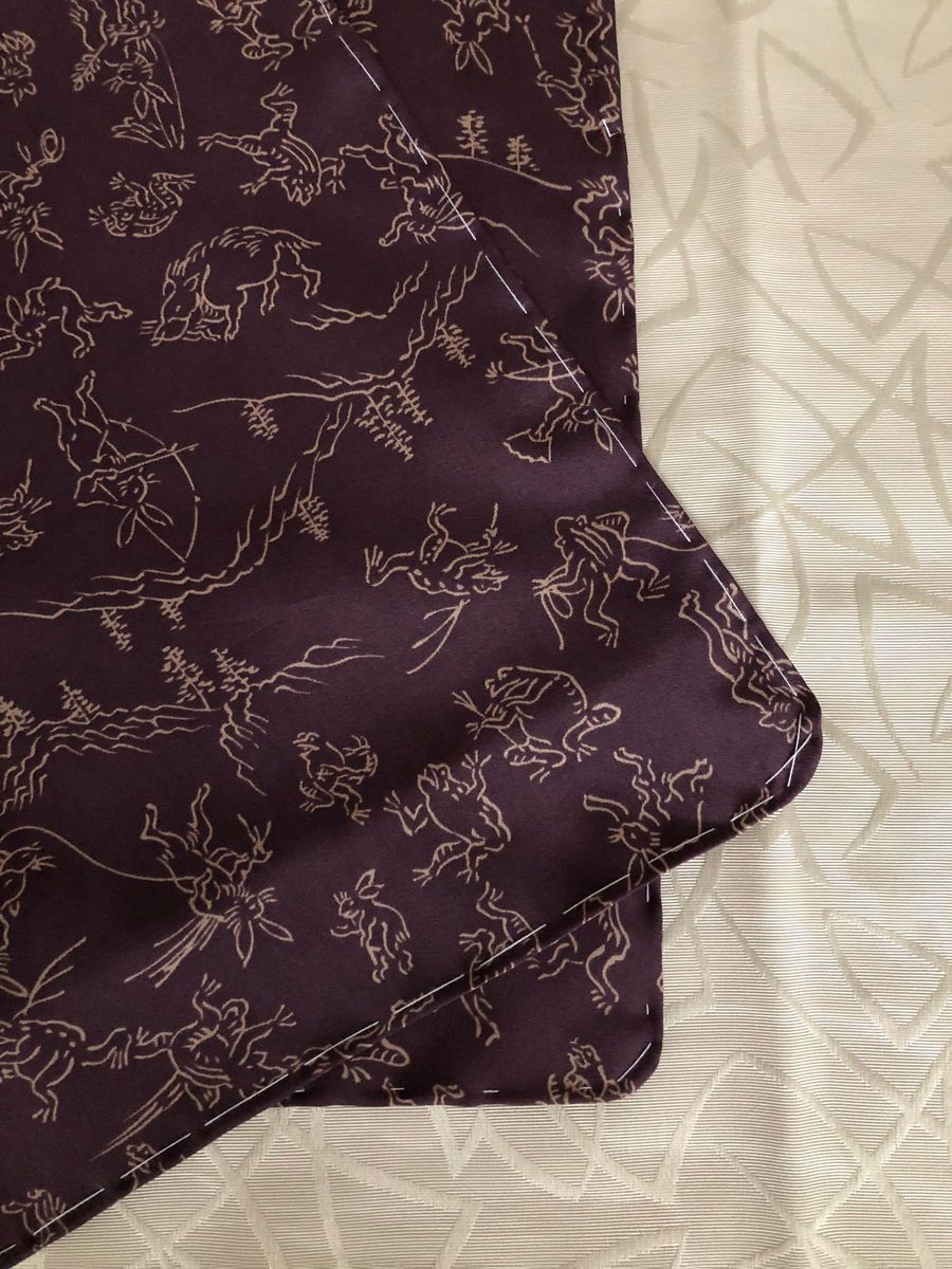 半襦袢用　替え袖　うそつき袖　鳥獣戯画　濃紫系　正絹