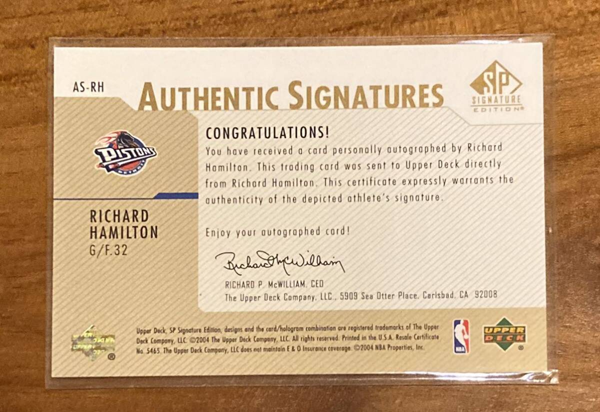 NBA 2003-04 UPPER DECK Authentic Signatures Richard Hamilton Autograph/50の画像2