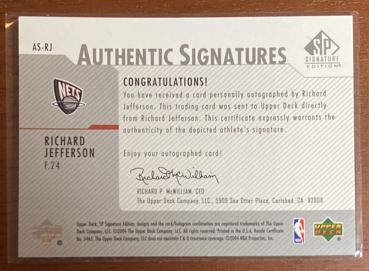 NBA Richard Jefferson Upper Deck Authentic Signatures の画像2