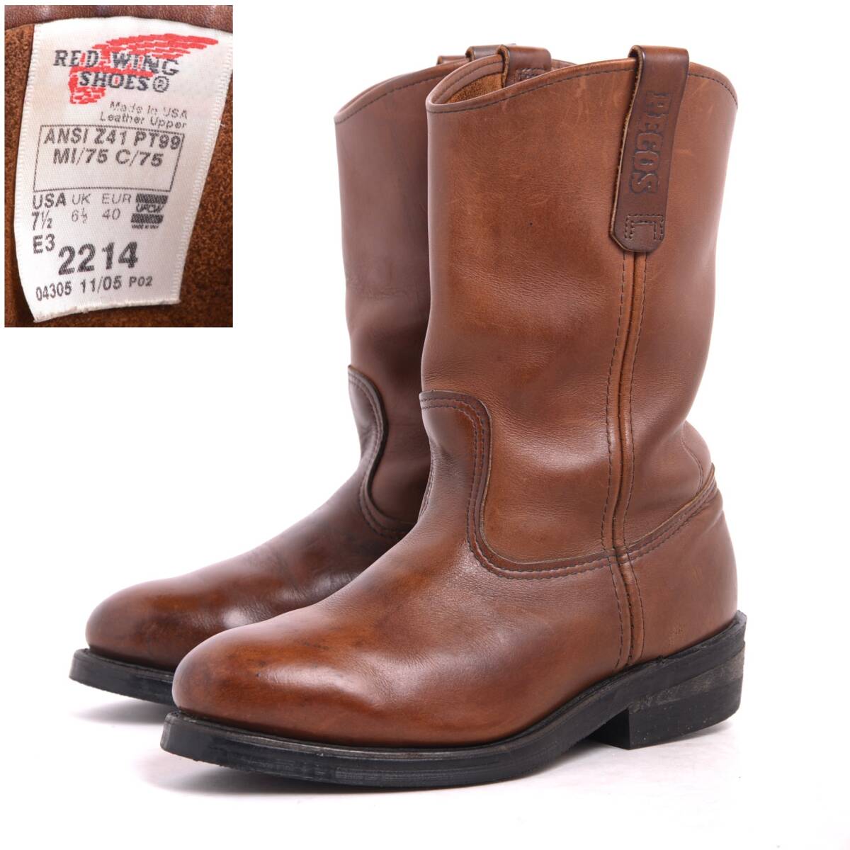 PT99】05年製 レッドウィング #2214 US7 5 E3 ペコスブーツ 茶 PT99】05年製 レッドウィング #2214 US7 5 E3 ペコスブーツ 茶