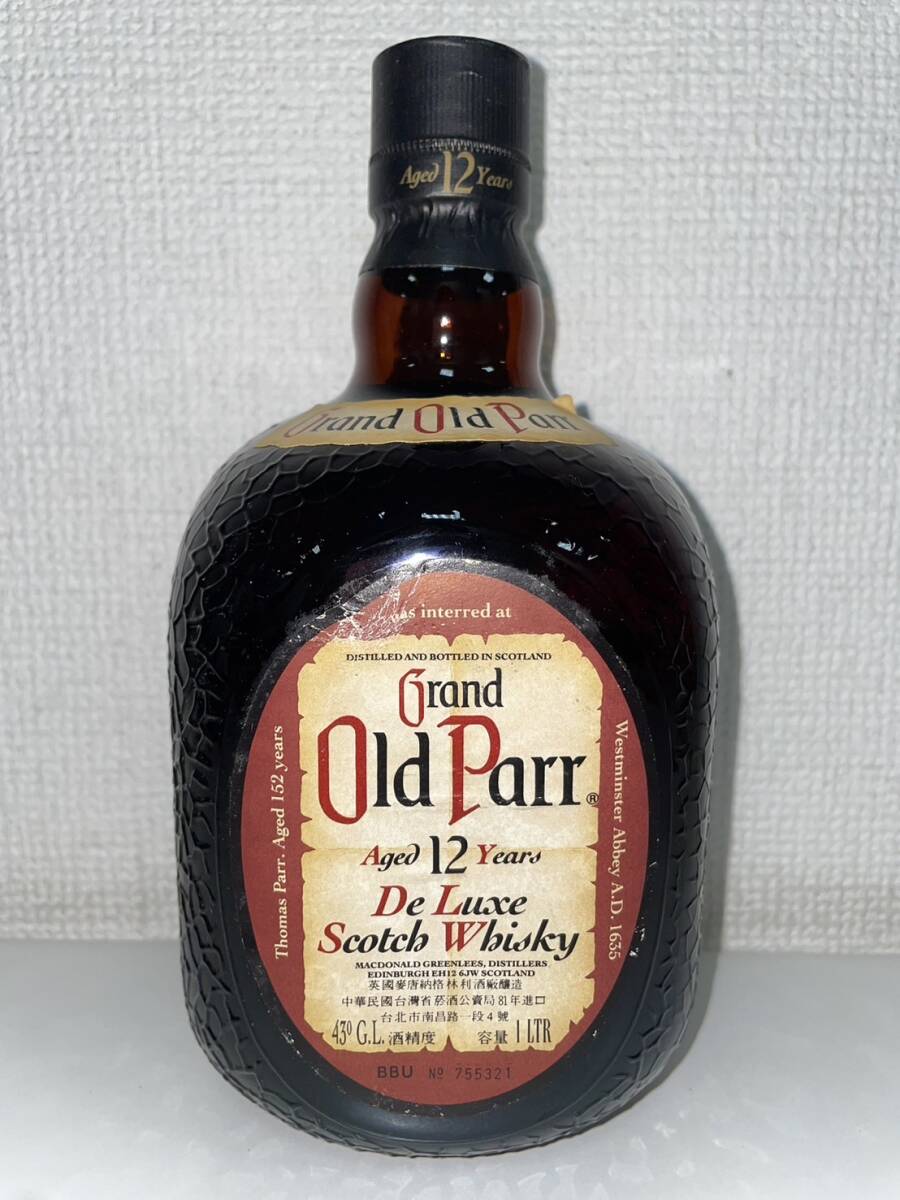 【F-14755】 未開栓 Grand Old Parr 12年 De Luxe Scotch Whisky 43% 1L グランド オールドパー スコッチウイスキーの画像1