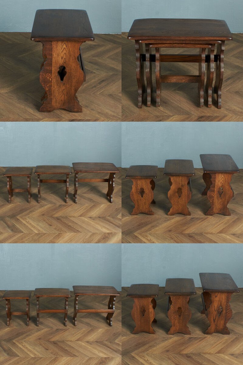 [69040]イギリス クラシック ネストテーブル 木製 オーク サイドテーブル ローテーブル ナイトテーブル 無垢材 アンティーク スタイル_画像5