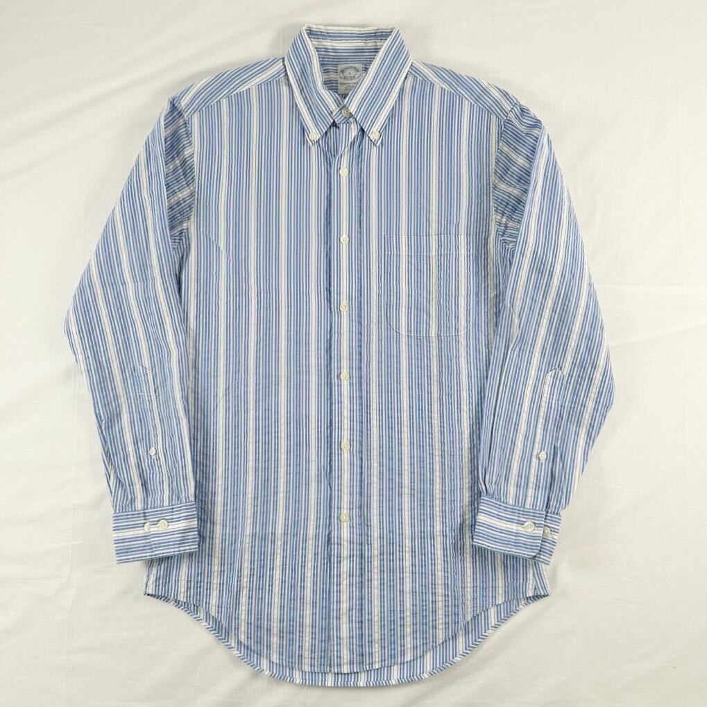 B1 春夏素材　BROOKS BROTHERS ブルックスブラザーズ　シアサッカー　長袖ボタンダウンシャツ ストライプ BDシャツ　size S メンズ　男性用_画像1