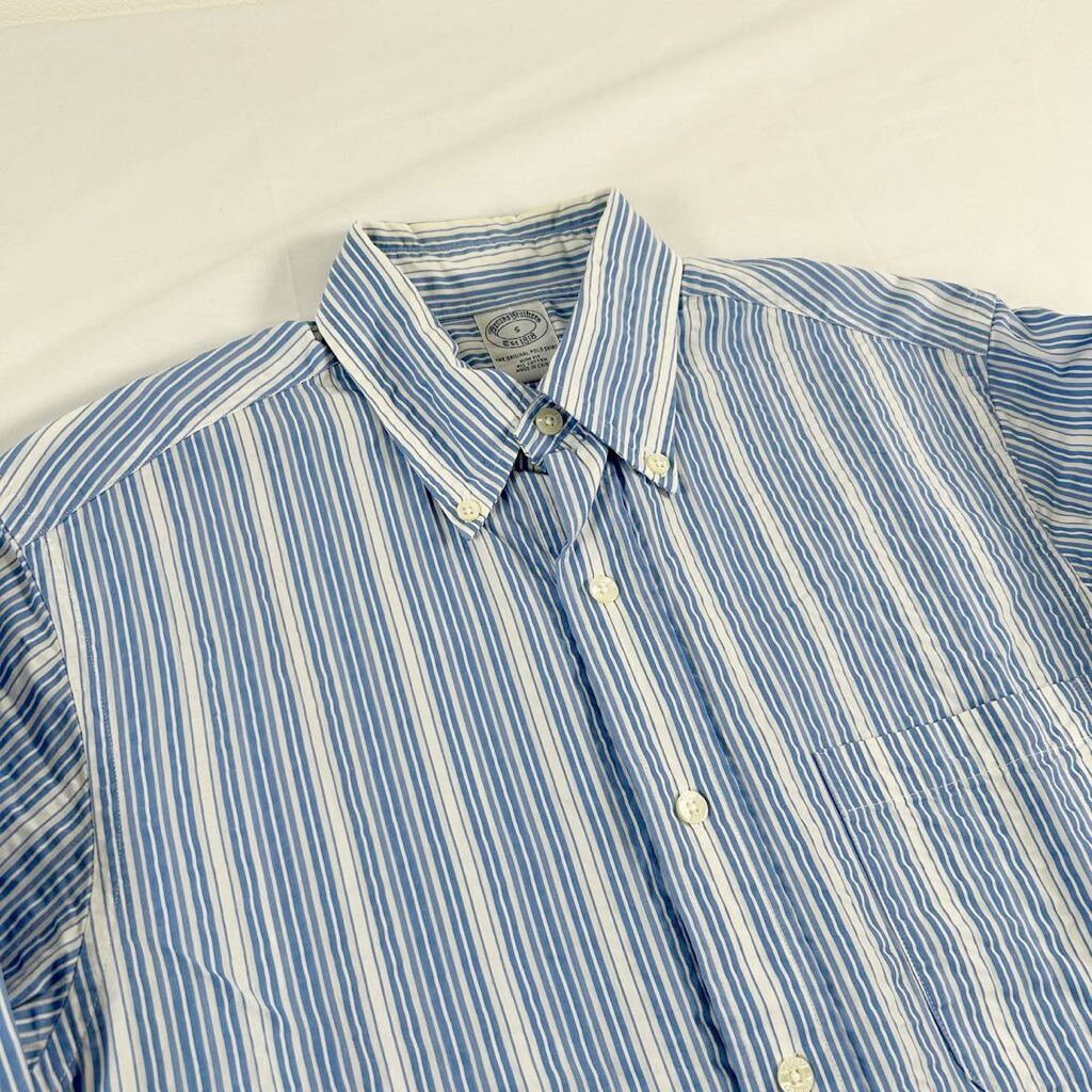 B1 春夏素材　BROOKS BROTHERS ブルックスブラザーズ　シアサッカー　長袖ボタンダウンシャツ ストライプ BDシャツ　size S メンズ　男性用_画像2