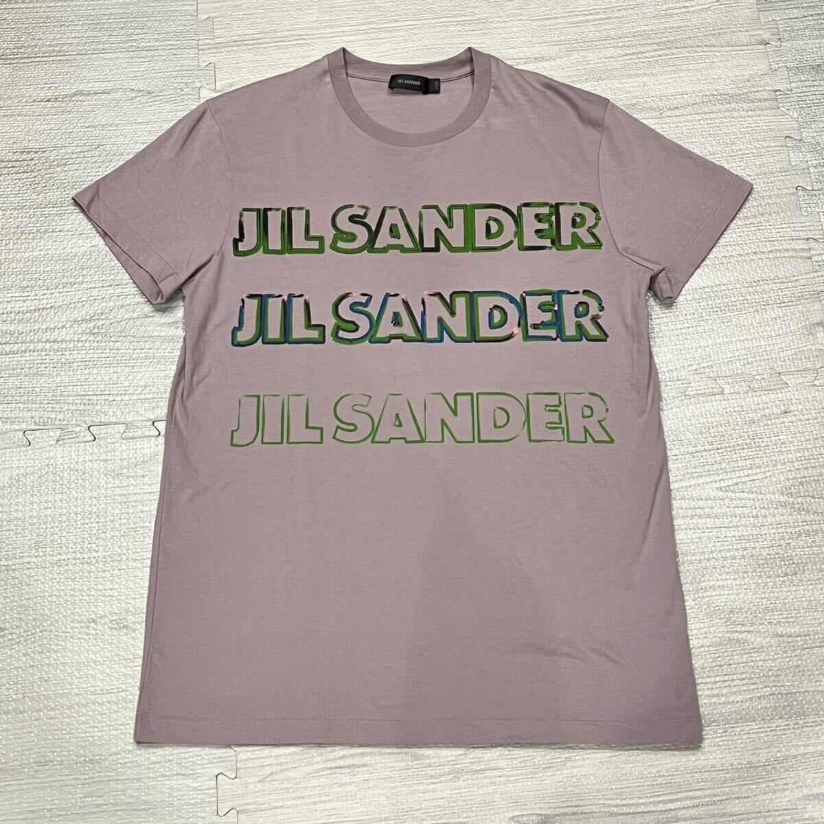【即決】美品 Jil Sander ジルサンダー 半袖Tシャツ M メンズパープル ロゴプリント/コットンクルーネック 紫